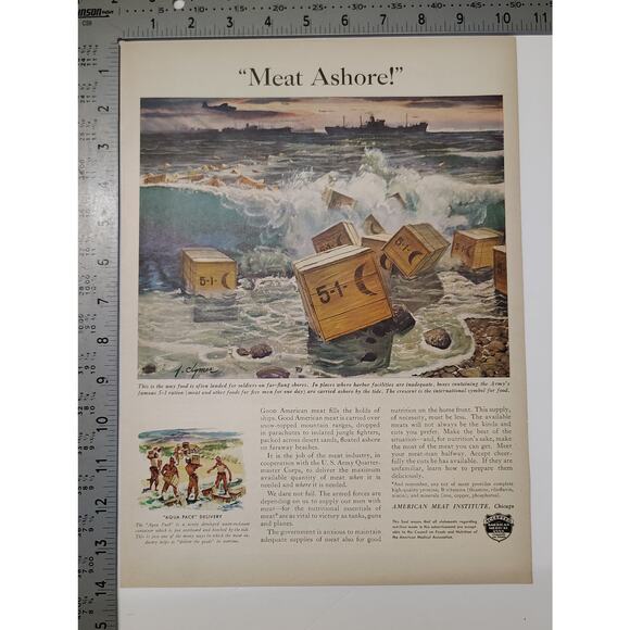 1943 Meat Ashore Print Ad Crates Canned Meat Wartime Food Supply 1940s Ephemera - Picture 4 of 7